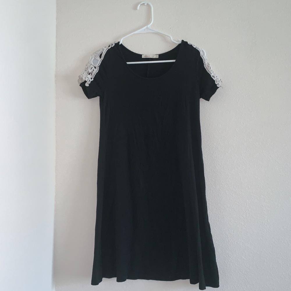 FINAL SALE TShirt Dress with Lace Crochet Sleeves